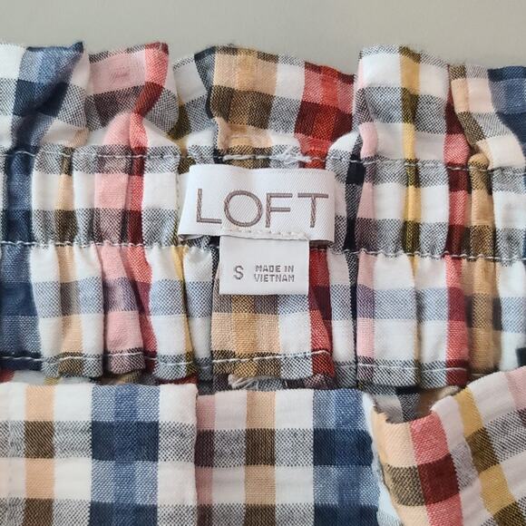 Ann Taylor Loft multicolor gingham plaid belted pleated cotton shorts - SMALL - Picture 4 of 6